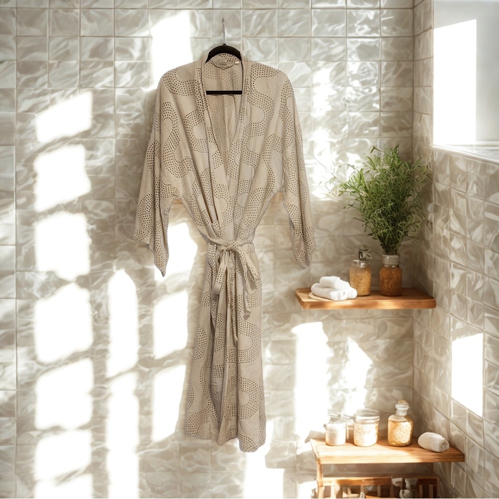 Block Shop Textiles Beige and Black 100% Cotton Robe